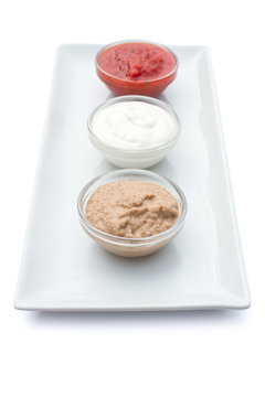glass bowl of sauces