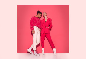 pop art couple in a red and white