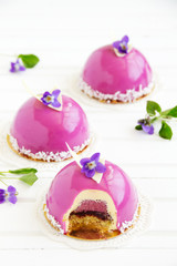 Bush blueberry cake with cream and creamy mousse.