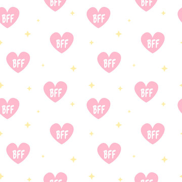 cute lovely pink hearts with bff text seamless vector pattern background illustration