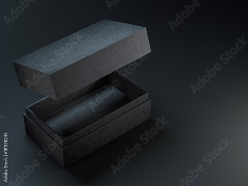 Download Black Textured Opened Box Mockup On Black Background 3d Rendering Wall Mural Customdesigner