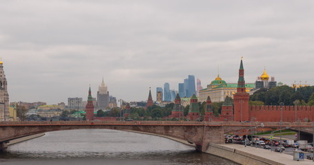 Sunny summer day moscow river bay kremlin.