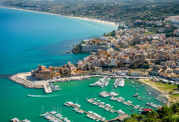 panorama Castellammare del Golfo harbour and city, Sicily, Italy