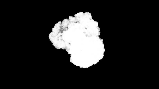 Colored smoke puff towards the camera, smoke hits camera's lense. Separated on pure black background, contains alpha channel.