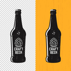 Textured craft beer bottle label design. Vector logo, emblem, typography.