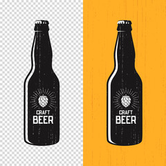 Textured craft beer bottle label design. Vector logo, emblem, typography.