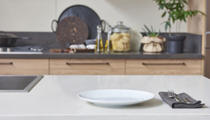 beautiful kitchen countertops and decorative empty white plate style