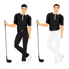 Vector illustration of golfer in sport clothes isolated on white background