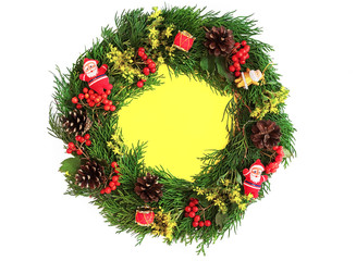 Fototapeta na wymiar Christmas decorative wreath with ornament isolated on white background