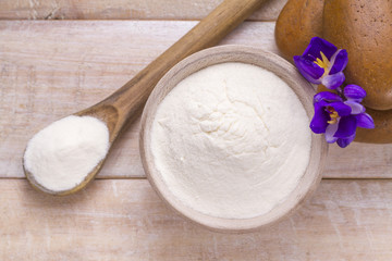 Hydrolyzed collagen protein on wooden table