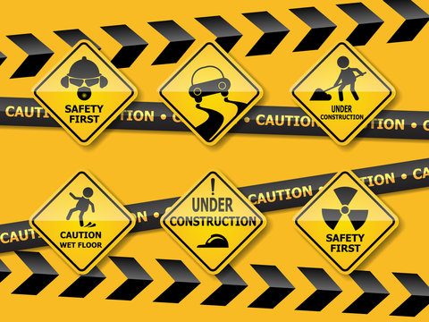 set of warning caution sign