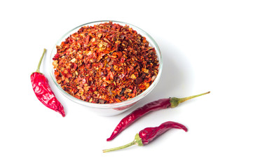 Red pepper powder in a bowl isolated