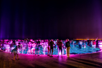Purple lights at the solar panels in Zadar, Croatia - obrazy, fototapety, plakaty