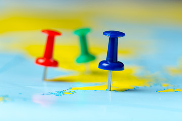 Travel destination points on a map