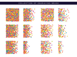 Brush stipple colored confetti of hearts pattern for design.