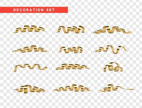 Gold confetti celebration. Ribbon serpentine, isolated with transparency background effect.