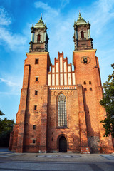 Obraz premium Towers of the gothic cathedral in Poznan.
