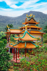 Fototapeta premium Chineese Sangthom Temple of the Goddess of Mercy Shrine in Chaloklum, Ko Pha Ngan, Thailand