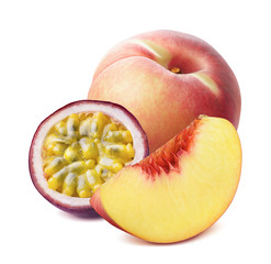 Peach and passion fruit isolated on white background
