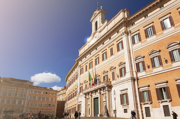 Fototapeta na wymiar Facade of the Montecitorio Palace in Rome