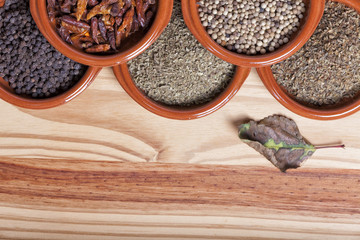 Clay bowls with different types of species