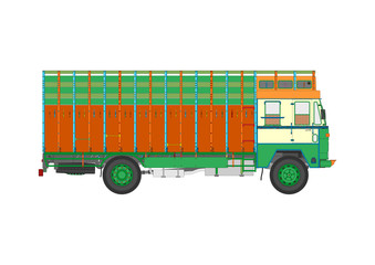 Classic Indian jingle truck. Flat vector.