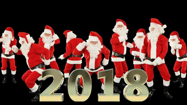 Bunch of Santa Claus Dancing and 2018 sign