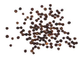 Black pepper isolated on white background, top view
