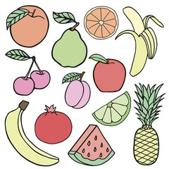 fruits icons set stock hand drawn vector illustration sketch