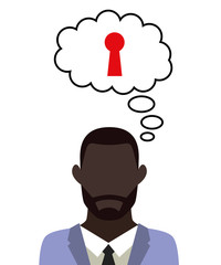 Mann überlegt - Schlüsselloch