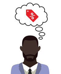 Mann überlegt - Rabattschild