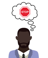 Mann überlegt - Stopschild