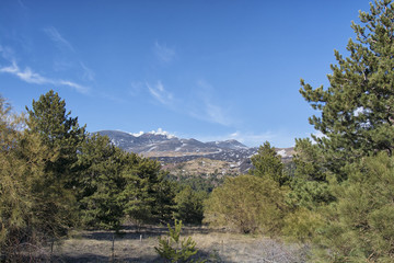 View of Mount Etna at an altitude of 1,800 meters with snow residues in the foreground