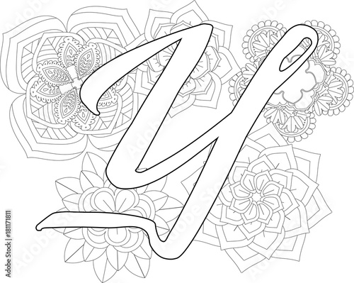 Mandala Y Monogramlogo Doodle Floral Letters Coloring Book For Adult