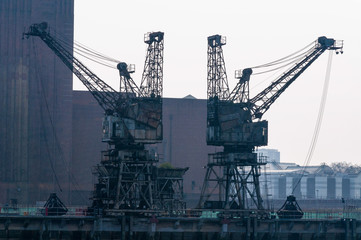 Fototapeta na wymiar Cranes at Battersea power station, London