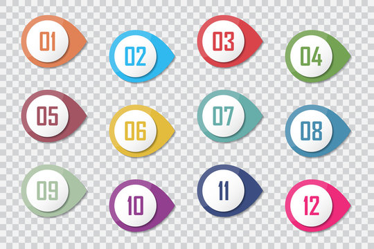 Number Bullet Point Colorful 3d Markers 1 To 12 Vector