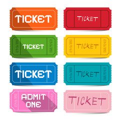 Colorful Vector Paper Movie Tickets Set Isolated on White Background