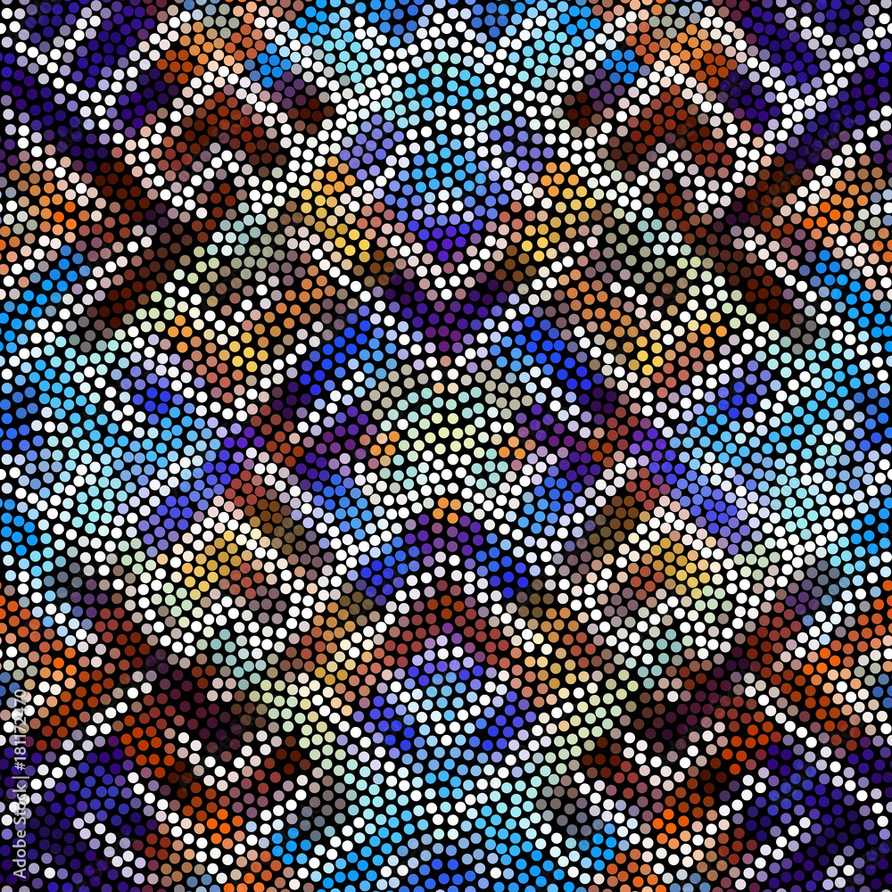Poster Irregular dots pattern. Seamless background. Mosaic art tile of small dots. Random circles.