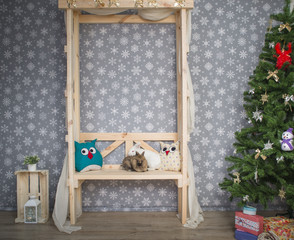 wooden bench in the New Year's decoration