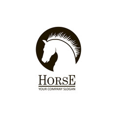 monochrome emblem of horse head on white background