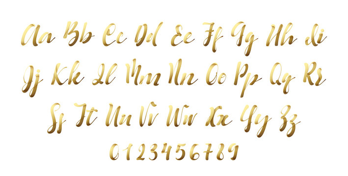 Latin alphabet golen. Letter font style ribbon.