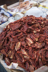 Dry tomatoes at fish market Catania Sicily