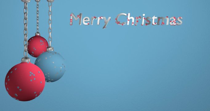 rotierende Ckristbaumkugeln an einer Kette mit dem Text Merry Christmas