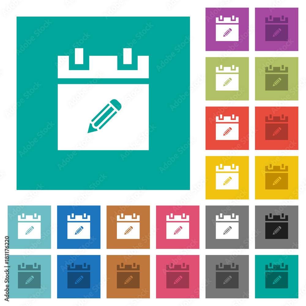 Poster edit schedule item square flat multi colored icons