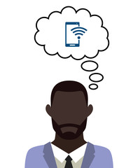 Mann überlegt - Mobiltelefon