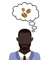 Mann überlegt - Kaffeebohne