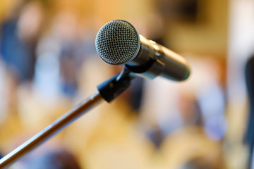 Microphone close up at the conference hall