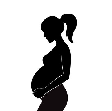 Black silhouette of pregnant woman with ponytail. Vector illustration