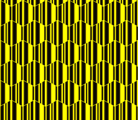Yellow striped hexagons, honeycomb seamless pattern, vector background.