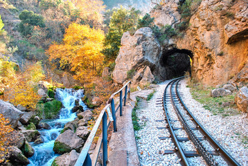 Odontotos rack railway Diakopto –Kalavrita, under the shadow of Helmos mountain. About 120 years ago Odontotos rack railway started from the seaside town of Diakopto parallel to the river .
